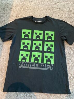 Minecraft Kids Black T‑Shirt with Green Creeper Grid